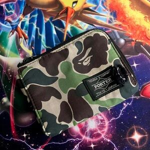 A BATHING APE x PORTER Coin Wallet ABC Green Camo Used from Japan Bape